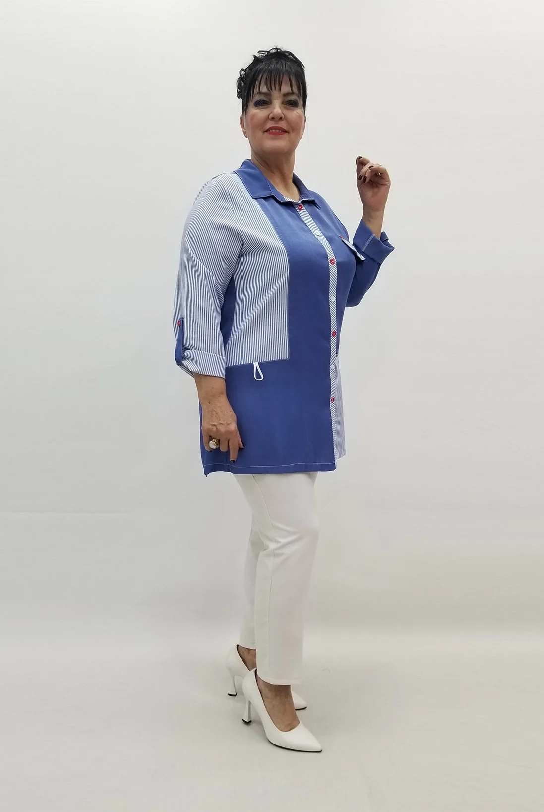 Miraggio Büyük Beden Gömlek 99210 MAVİ BEYAZ