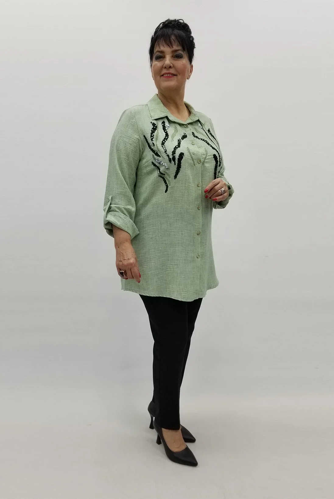 Miraggio Büyük Beden Gömlek 99211 MİNT YEŞİL