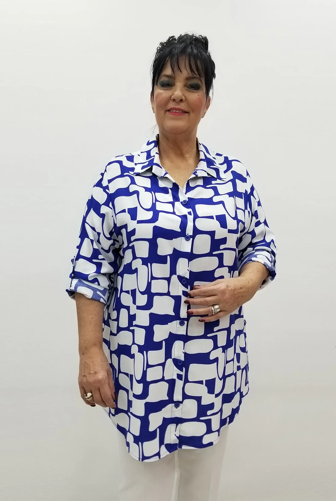 Miraggio Büyük Beden Gömlek 99561 BEYAZ/SAKS