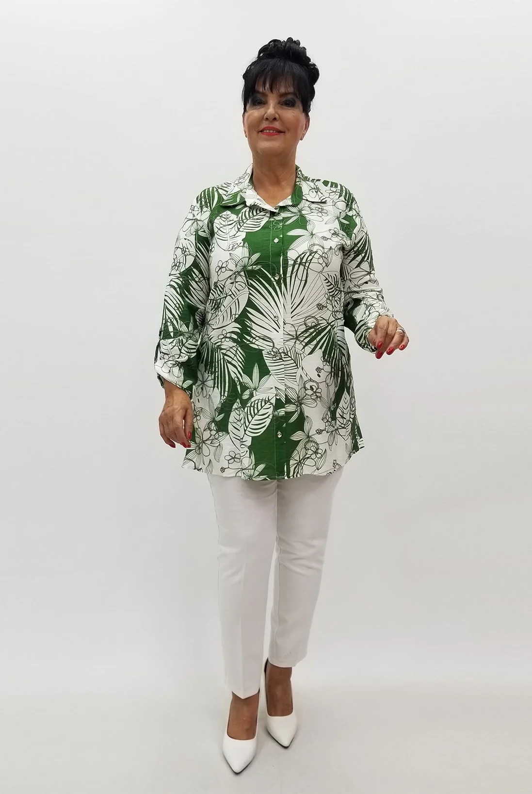 Miraggio Büyük Beden Gömlek 99594 YEŞİL/BEYAZ