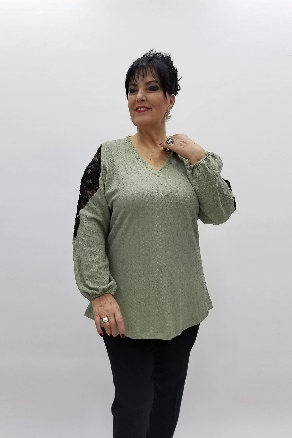 Miraggio Büyük Beden Bluz 96948 MİNT YEŞİL