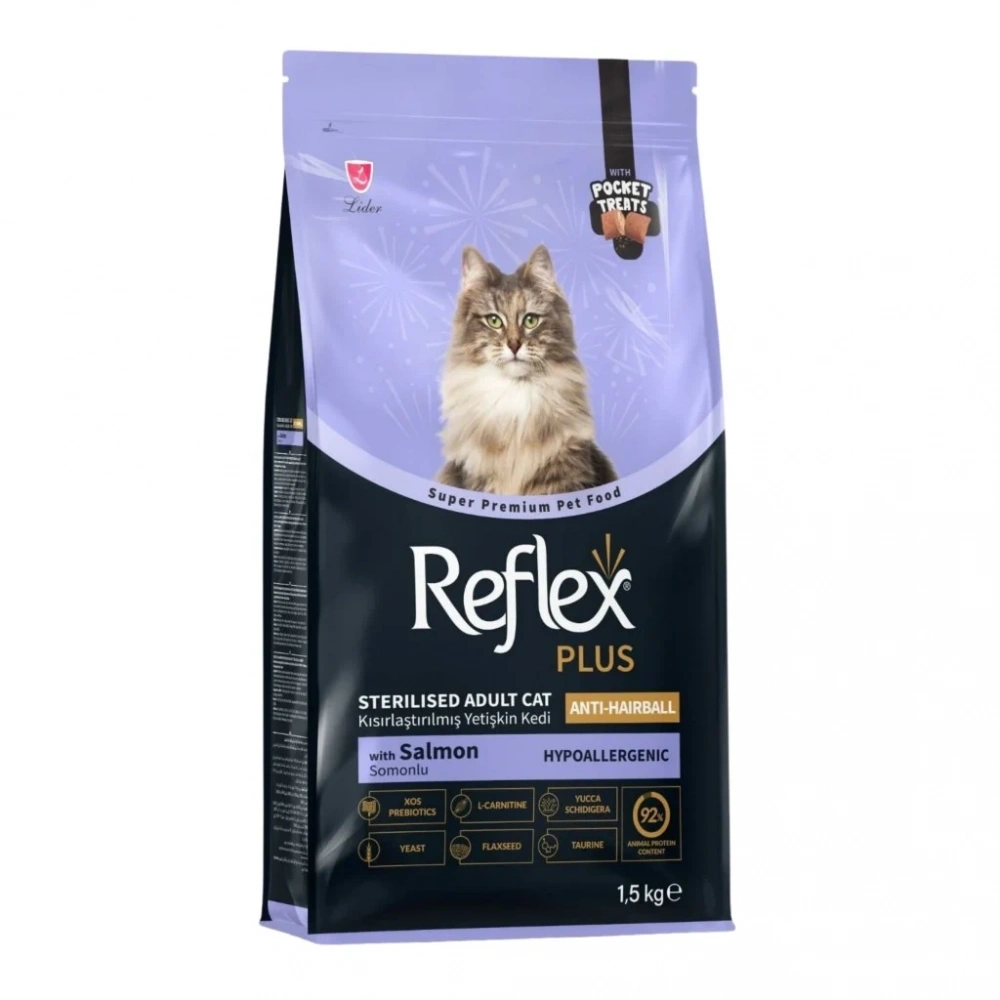 Reflex Plus Pocket Treats Anti - Hairball Somonlu Yetişkin Kısırlaştırılmış Kedi Maması 1.5 Kg