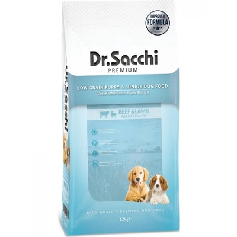 Dr. Sacchi Premium Düşük Tahıllı Sığır Etli ve Kuzu Etli 12 kg Yavru Köpek Maması