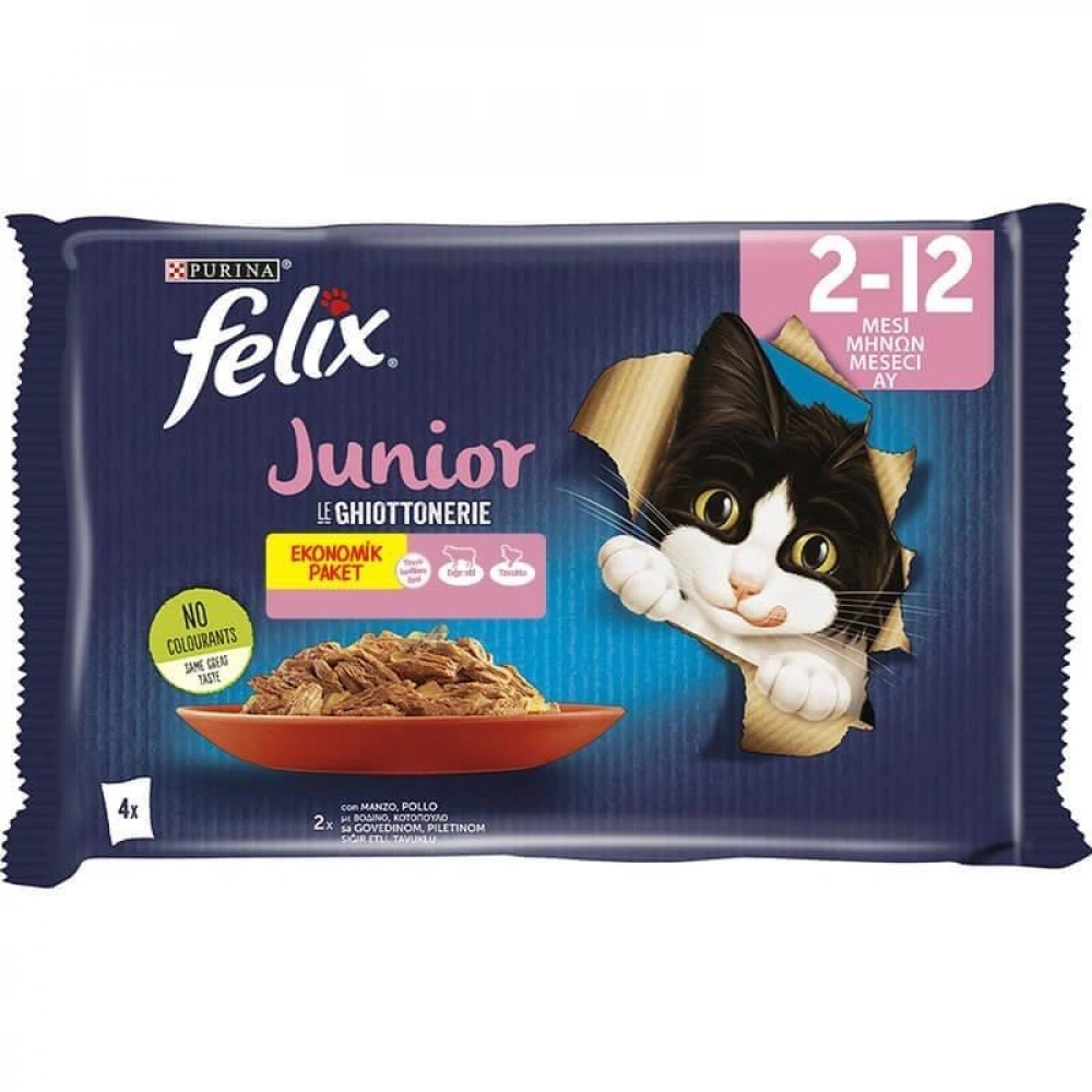 Felix Junior Pouch Tavuklu ve Sığır Etli Kedi Konservesi (4 X 85 gr)