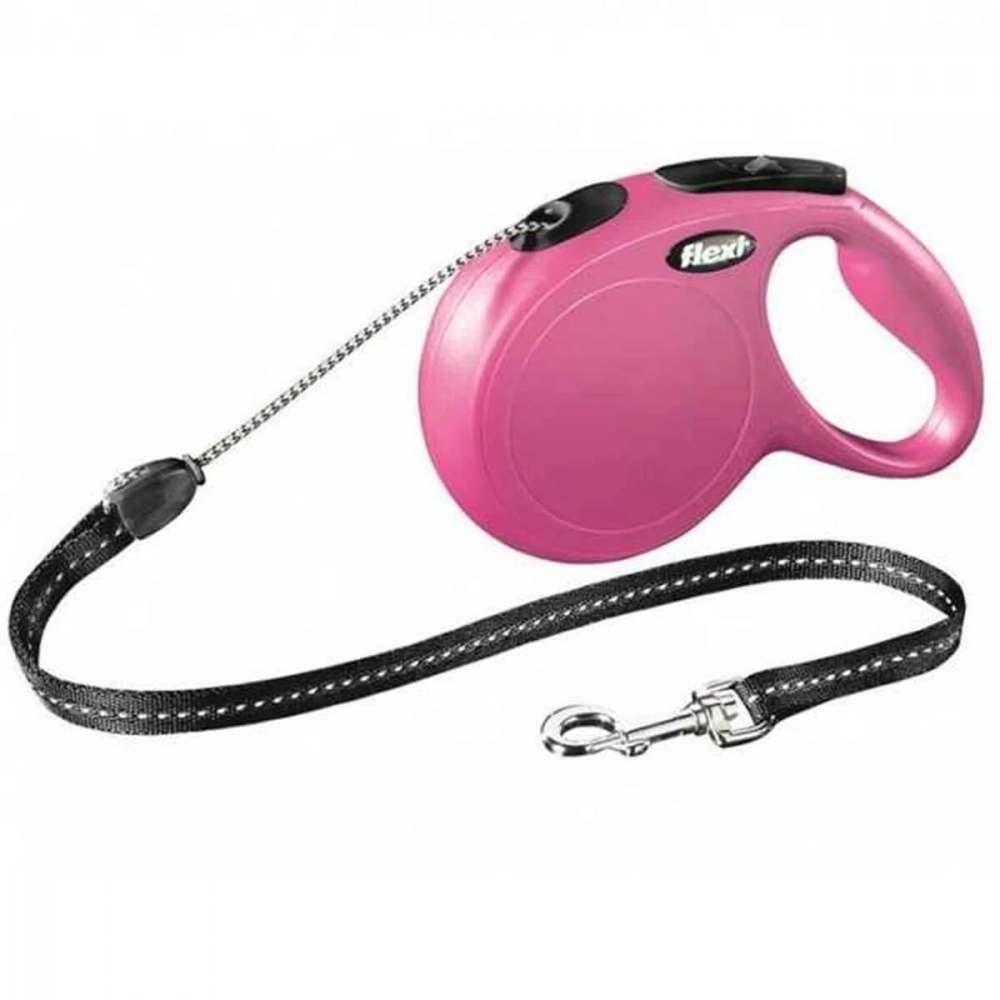Flexi New Classic İp Otomatik Köpek Gezdirme Tasması Pembe S 5 mt