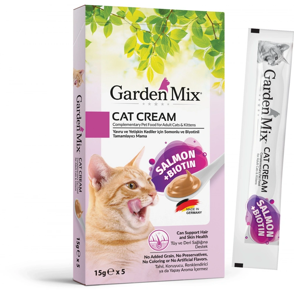 Gardenmix Somonlu ve Biotinli 5x15 gr Krema Kedi Ödül Maması