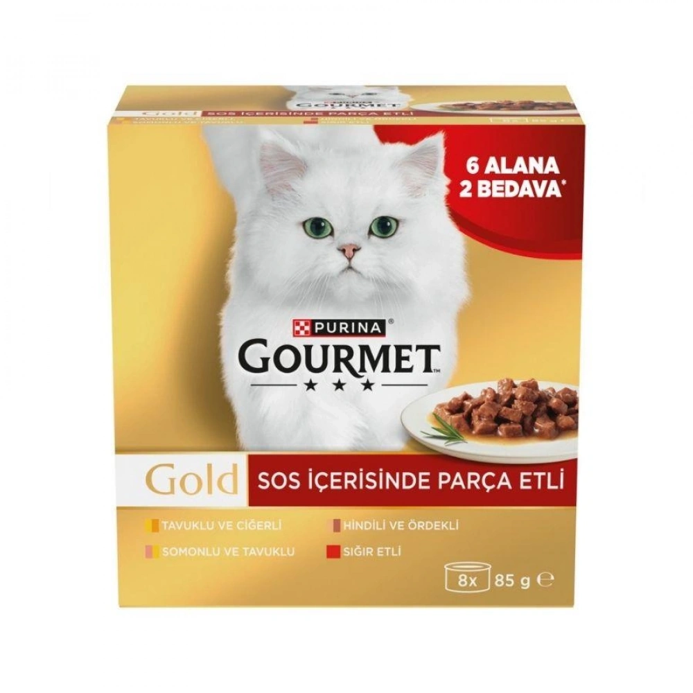 Gourmet Gold Soslu Parça Etli Karışık Çeşitli Yetişkin Kedi Konservesi 85 gr 8 AL 6 ÖDE