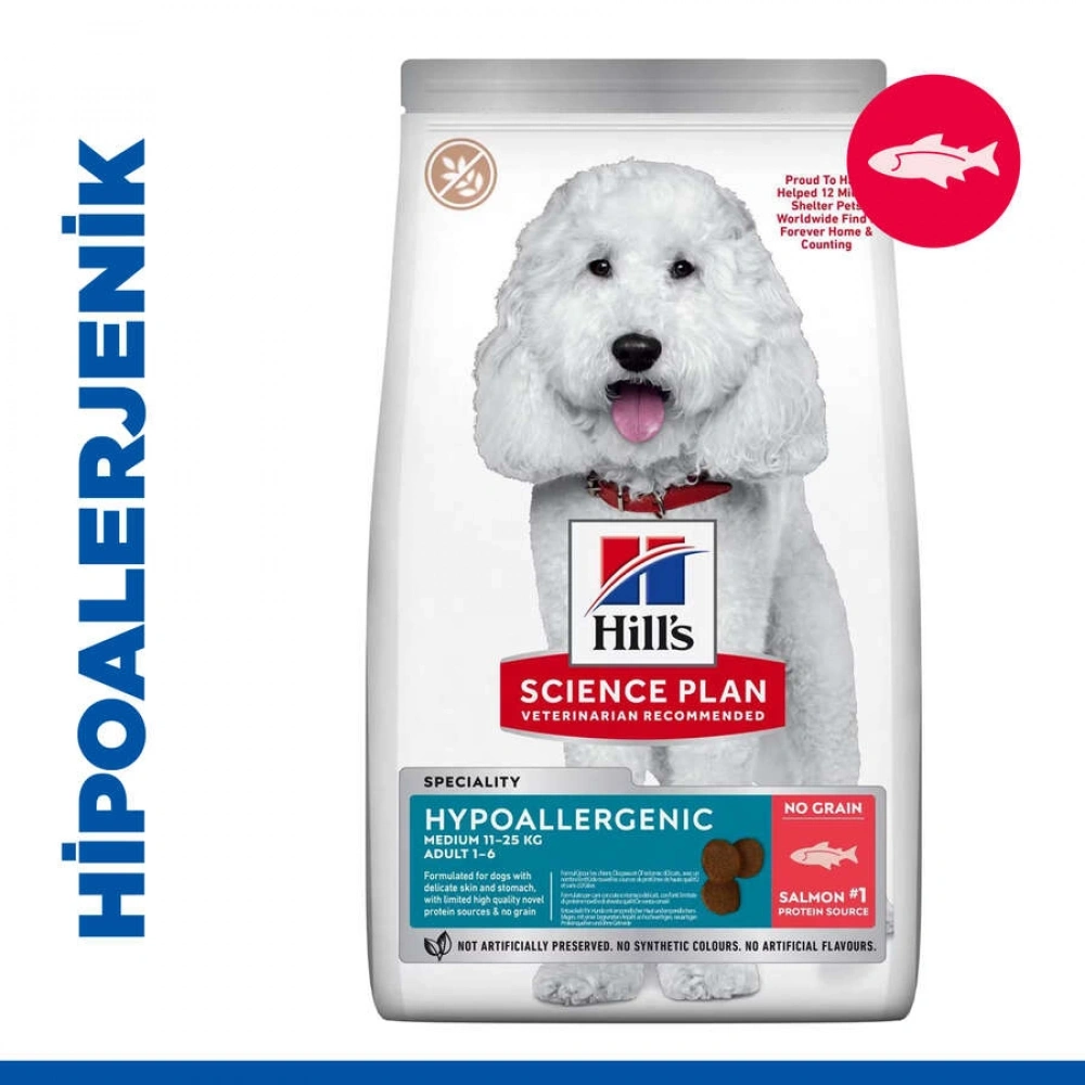 Hills SCIENCE PLAN Hypoallergenic Somonlu Orta Irk Yetişkin Köpek Maması 2,5 kg