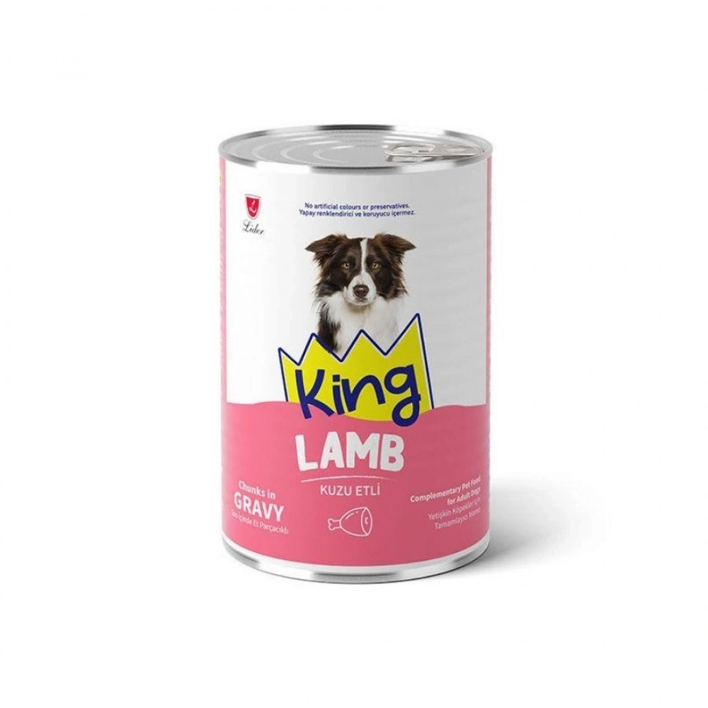 King Sos İçerisinde Et Parçacıklı Kuzu Etli Yetişkin Köpek Konservesi 400 gr