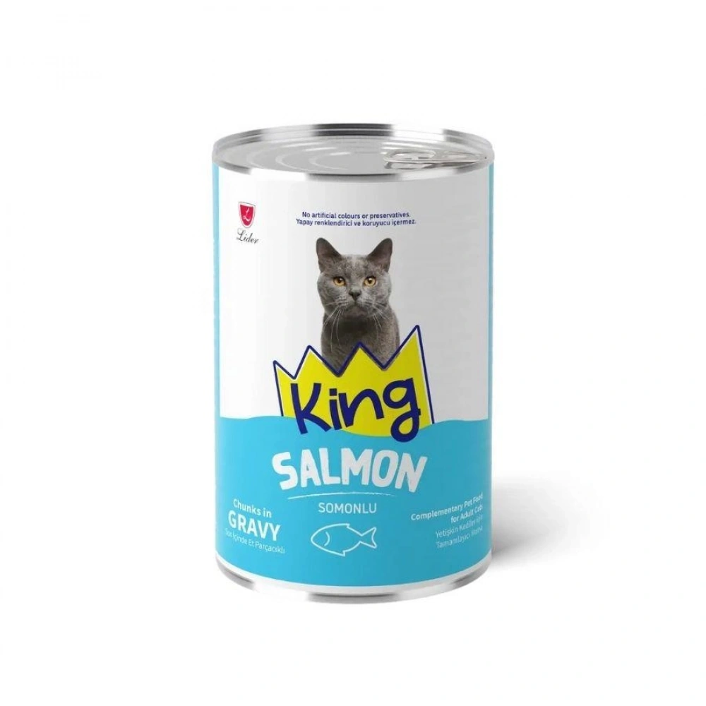 King King Sos İçerisinde Et Parçacıklı Somonlu Kedi Konservesi 400 gr