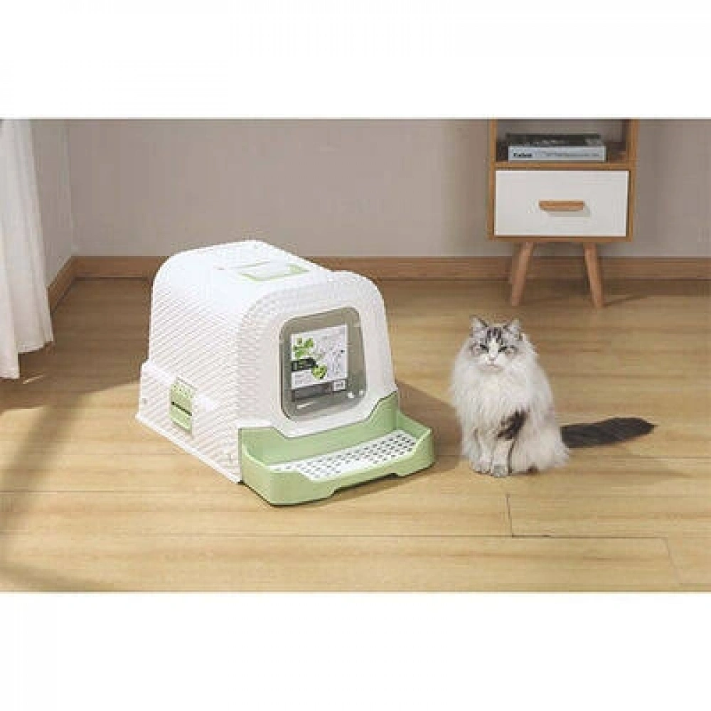 M-Pets Eco Rattan Kapalı Kedi Tuvaleti Beyaz Yeşil 69x42x41cm
