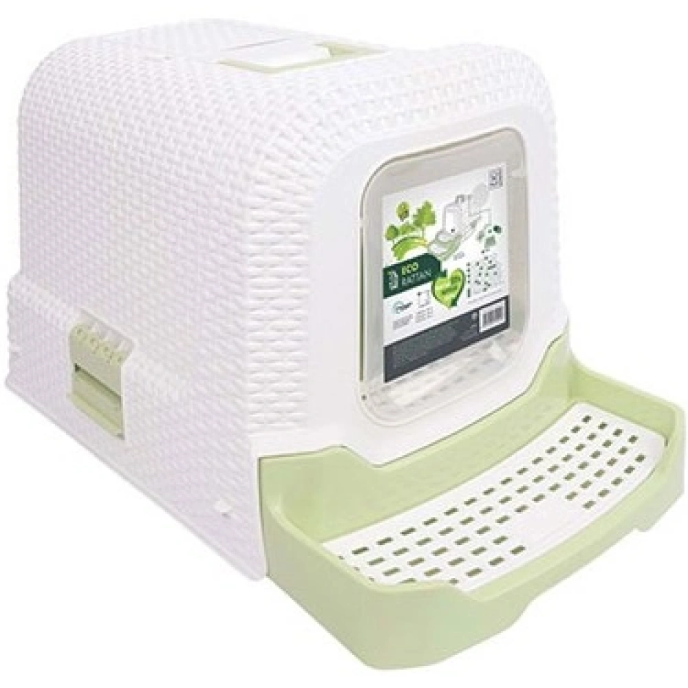 M-Pets Eco Rattan Kapalı Kedi Tuvaleti Beyaz Yeşil 69x42x41cm