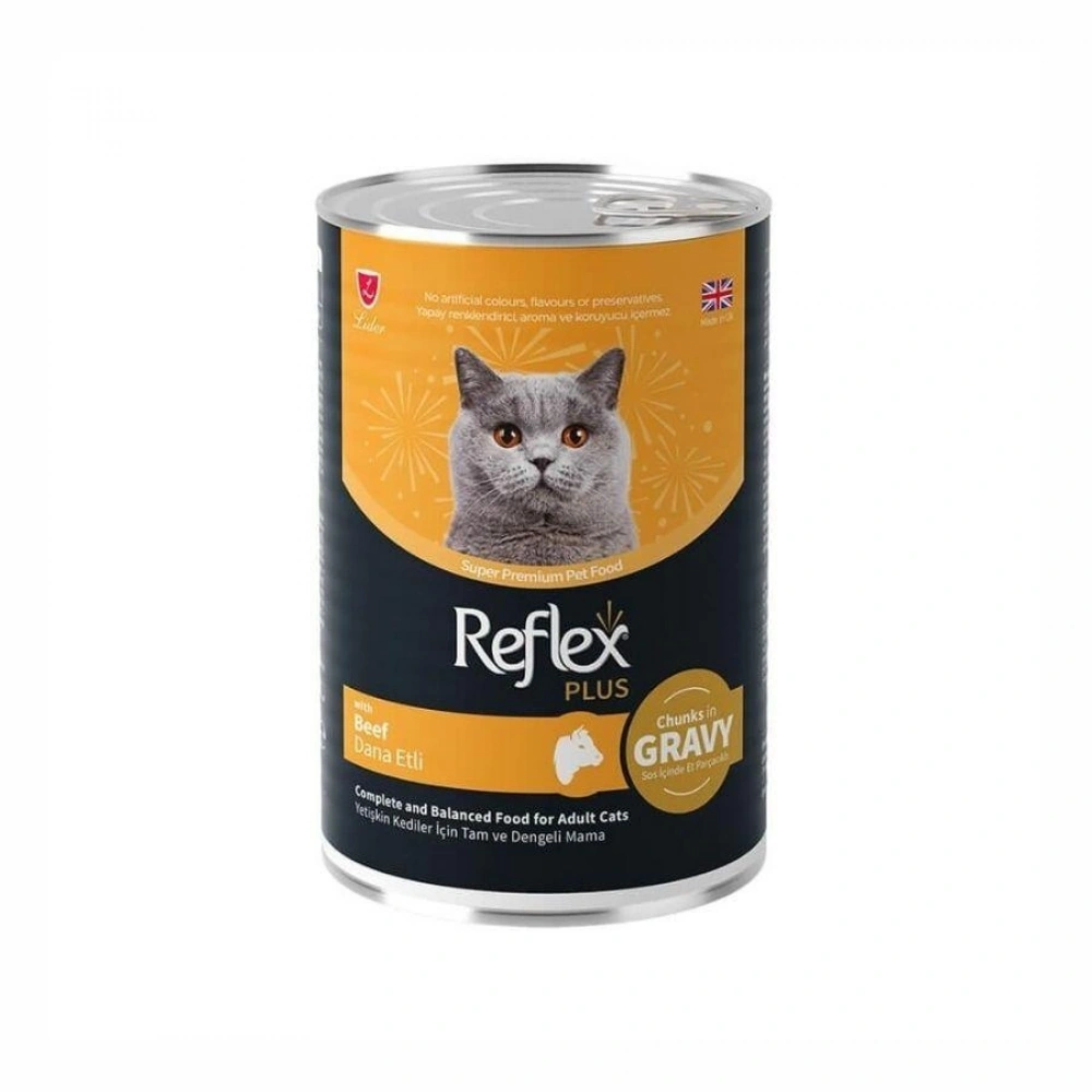 Reflex Plus Sos İçinde Et Parçacıklı Dana Etli Yetişkin Kedi Konservesi 400gr