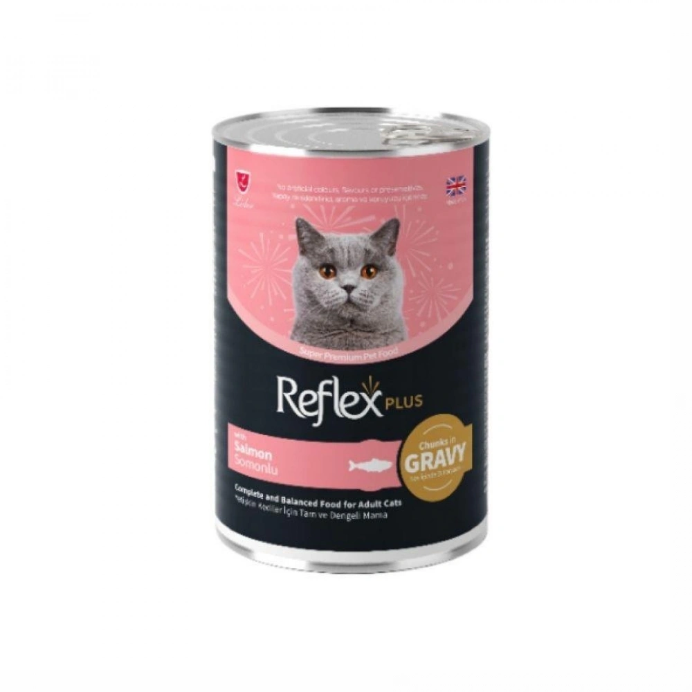 Reflex Plus Sos İçinde Et Parçacıklı Somonlu Yetişkin Kedi Konservesi 400gr