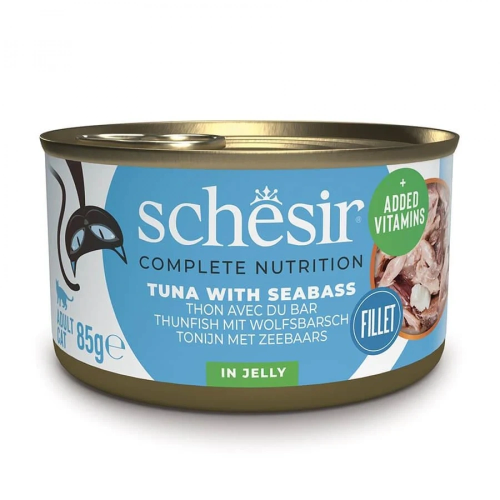 Schesir Jelly Ton Balığı ve Levrek Jöle İçinde Yetişkin Kedi Konservesi 85g