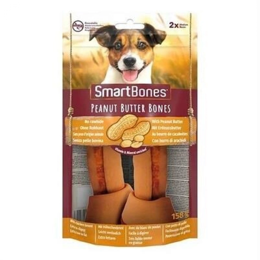 SmartBones Köpek Ödül Kemiği Yer Fıstığı Ezmeli Medium (2li) 158g