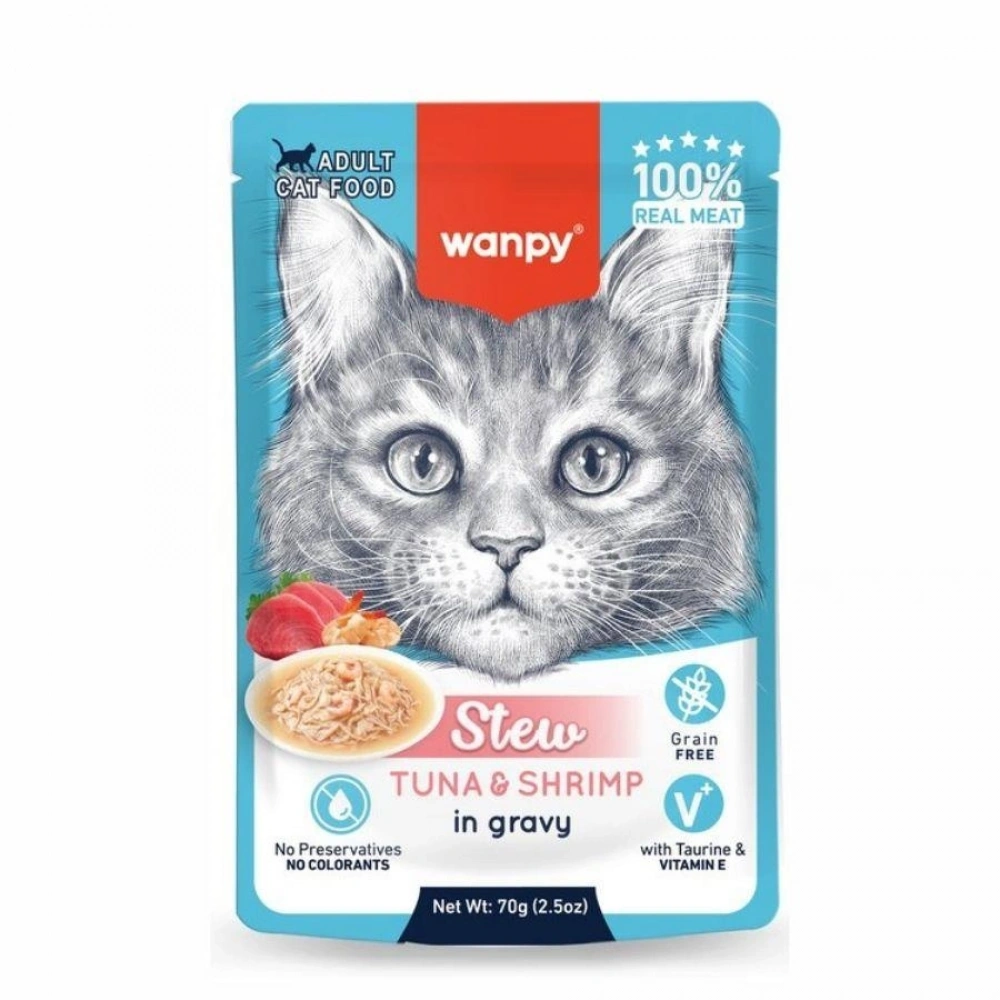 Wanpy Ton Balıklı ve Karides 70 gr Pouch Yetişkin Yaş Kedi Maması