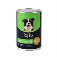Reflex Plus Sos İçinde Et Parçacıklı Beyaz Balıklı ve Tatlı Patatesli Yetişkin Konserve Köpek Maması 400g