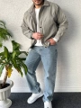 Gri Erkek Oversize Krinkıl Bomber Ceket