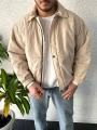Bej Erkek Oversize Krinkıl Bomber Ceket