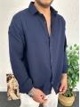 Lacivert Erkek Oversize Müslin Kumaş Gömlek