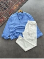Erkek Bebe Mavi Krinkıl Keten Gömlek & Beyaz Pileli Keten Pantolon Kombini