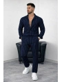 Lacivert Krep Kumaş Çizgili Gömlek Pantolon Takım