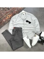 Erkek Gri Ottoman Fitilli Gömlek & Füme Slim Fit Kot Pantolon 2li Set