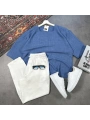 Erkek Lacivert Oversize Bisiklet Yaka T-shirt & Beyaz Pantolon Takım