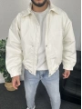 Bej Bomber Oversize Deri Ceket