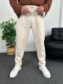 Bej Duble Paça Pileli Ham Keten Pantolon