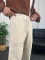 Bej Ham Keten Baggy Pantolon