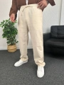 Bej Ham Keten Baggy Pantolon