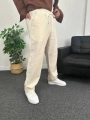 Bej Ham Keten Baggy Pantolon