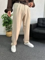 Bej Pileli Kumaş Baggy Pantolon