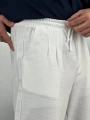 Beyaz Duble Paça Pileli Ham Keten Pantolon