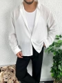 Beyaz Erkek Oversize Giesto Keten Gömlek