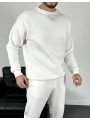 Beyaz Üç İplik Bisiklet Yaka Sweat