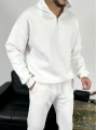 Beyaz Üç İplik Yarım Fermuarlı Sweat