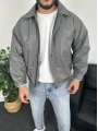 Gri Bomber Oversize Deri Ceket