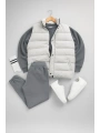 Gri Şişme Yelek & Gri Bisiklet Yaka Sweat & Gri Eşofman Altı 3lü Set