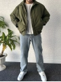 Haki Erkek Oversize Krinkıl Bomber Ceket