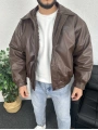 Kahverengi Bomber Oversize Deri Ceket