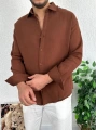 Kahverengi Erkek Oversize Müslin Kumaş Gömlek