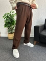 Kahverengi Pileli Kumaş Baggy Pantolon