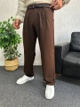 Kahverengi Pileli Kumaş Baggy Pantolon
