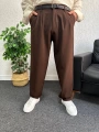 Kahverengi Pileli Kumaş Baggy Pantolon