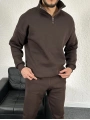 Kahverengi Üç İplik Yarım Fermuarlı Sweat