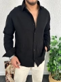 Siyah Erkek Oversize Müslin Kumaş Gömlek