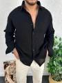 Siyah Erkek Oversize Müslin Kumaş Gömlek